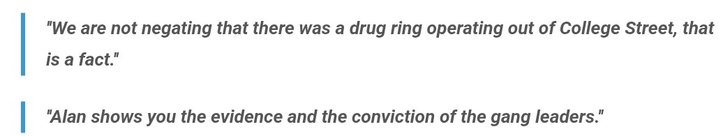Social media comment stating that the drug ring was run from College Street