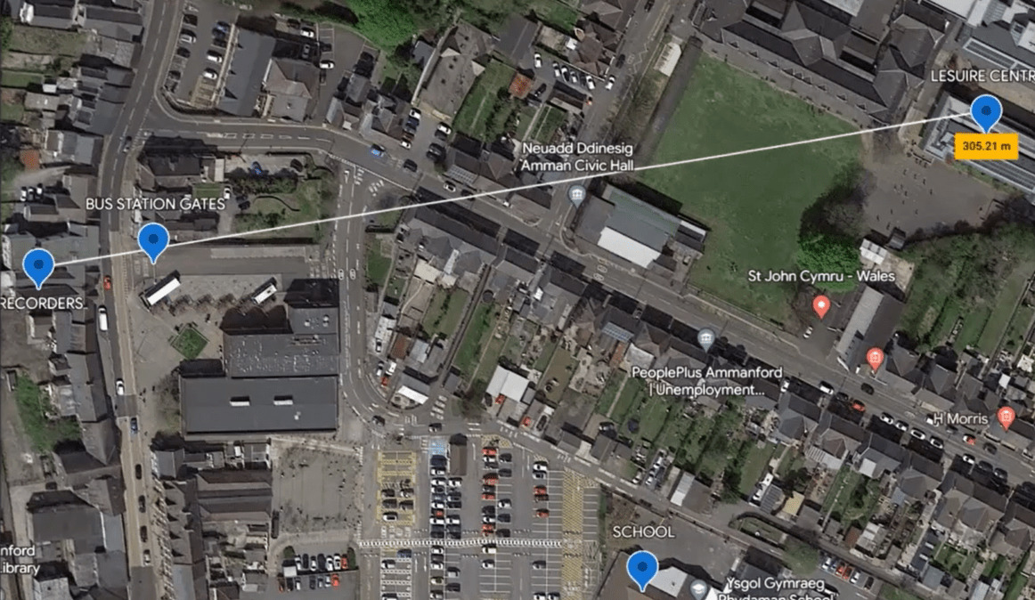 Leisure centre location map – distance 305 meters