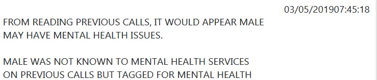 Police report stating not known to mental health services