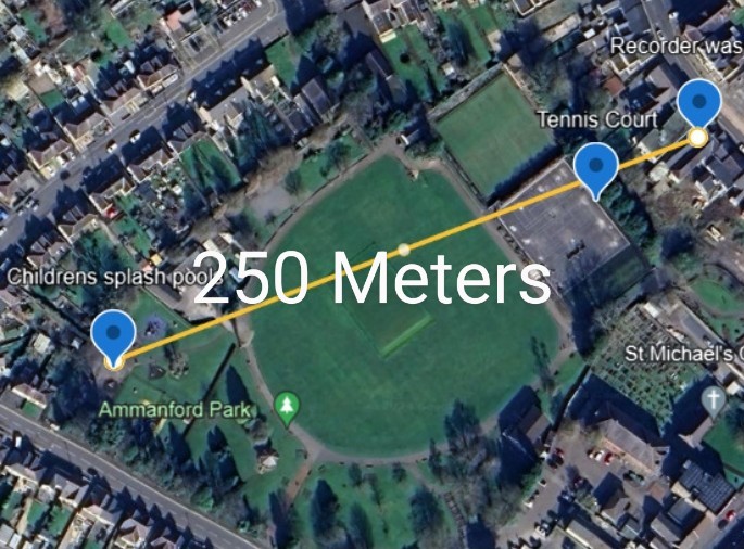 Splash pools location map – distance corrected to 255 meters